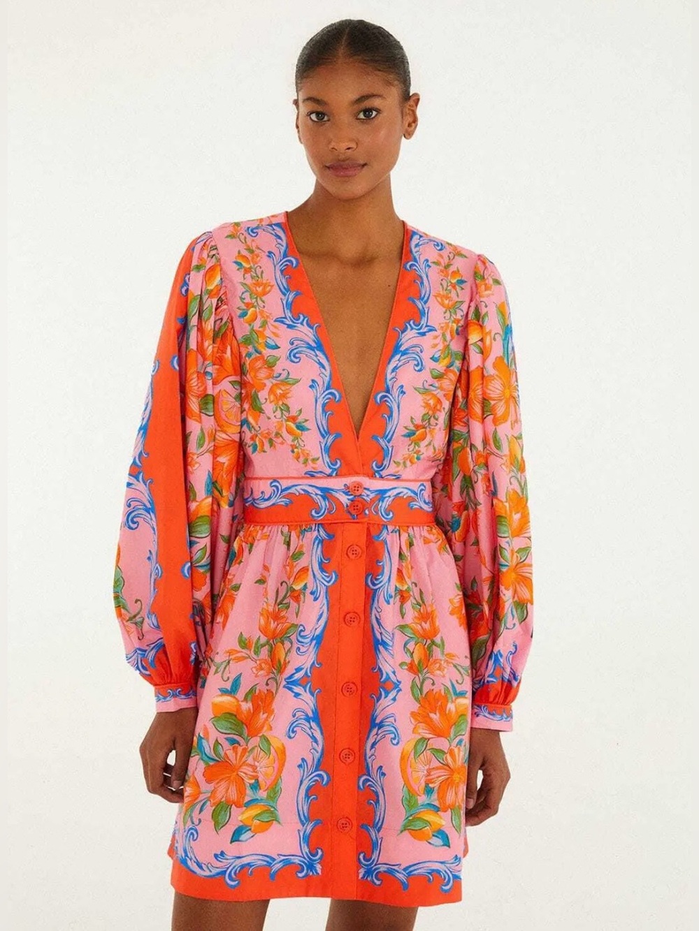 NWT New Farm Rio Sicily Flowers Scarf Orange Mini Dress Size M